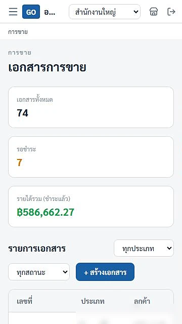 หน้าจอเอกสารขายของ GORINY บนมือถือ